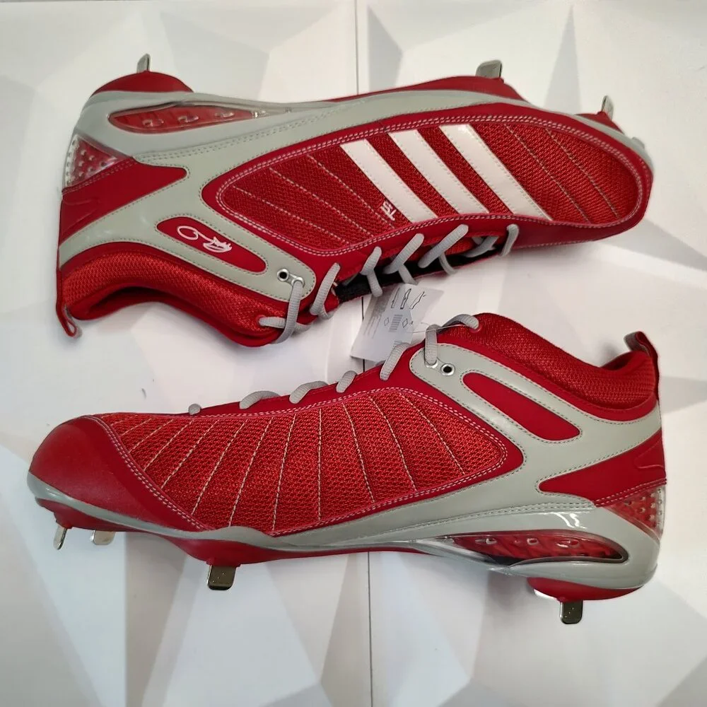 Adidas Mens Baseball Cleat 15 Red Gray AST TR Howard Mid Metal Softball Sport - Picture 2 of 10